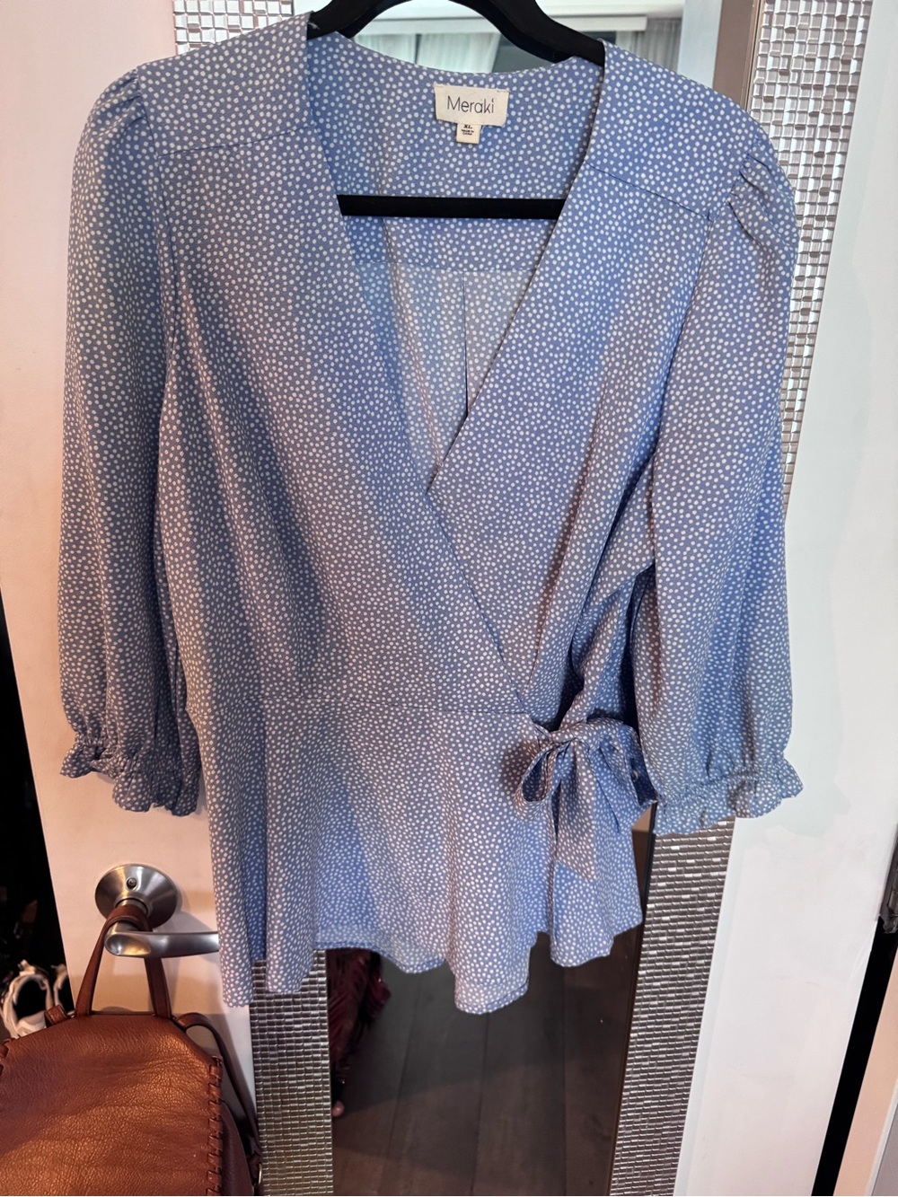 meraki Light Blue Micro Dot Wrap Blouse